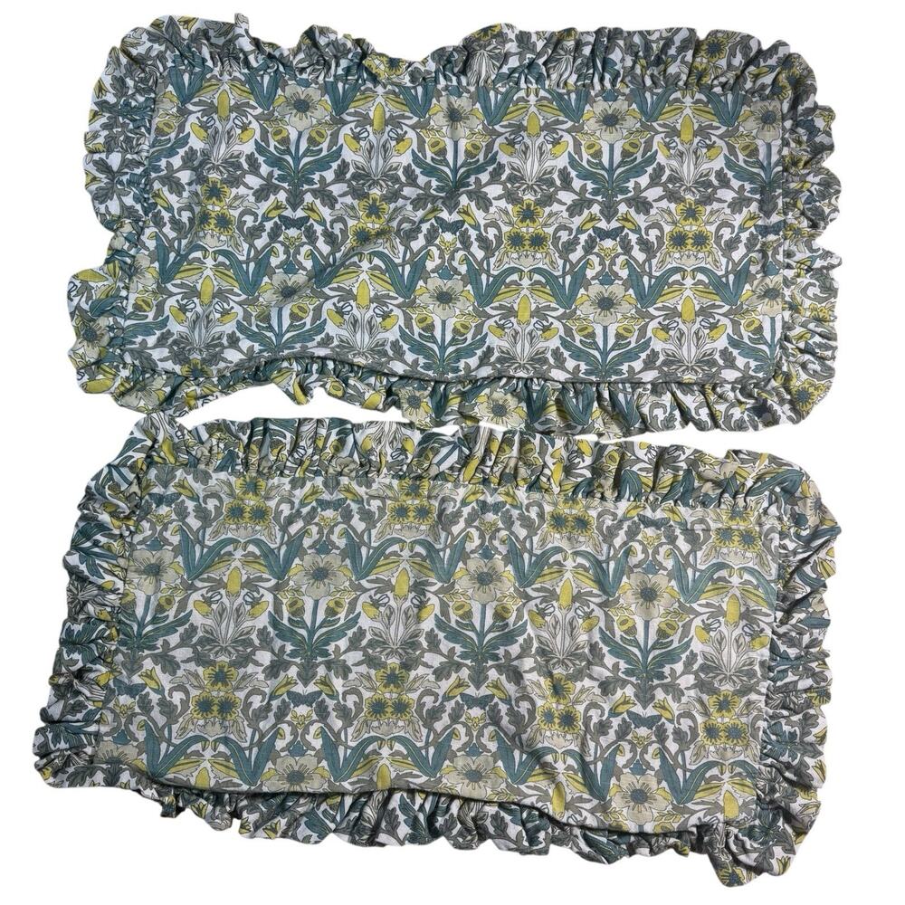 2 Creative Co Op Cotton Floral Vintage Inspo Zip Ruffle Lumbar Pillow CASES MCM